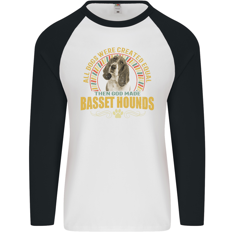 A Basset Hound Dog Mens L/S Baseball T-Shirt White/Black