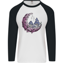 Trippy Magic Mushroom Moon LSD Psychedelic Mens L/S Baseball T-Shirt White/Black
