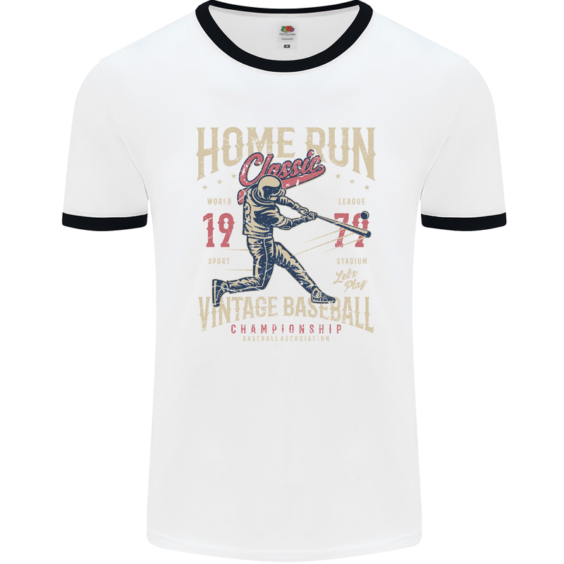 Home Run Vintage Baseball Player Mens Ringer T-Shirt White/Black