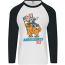 Amerisaurus T-Rex Dabbing Uncle Sam USA Mens L/S Baseball T-Shirt White/Black