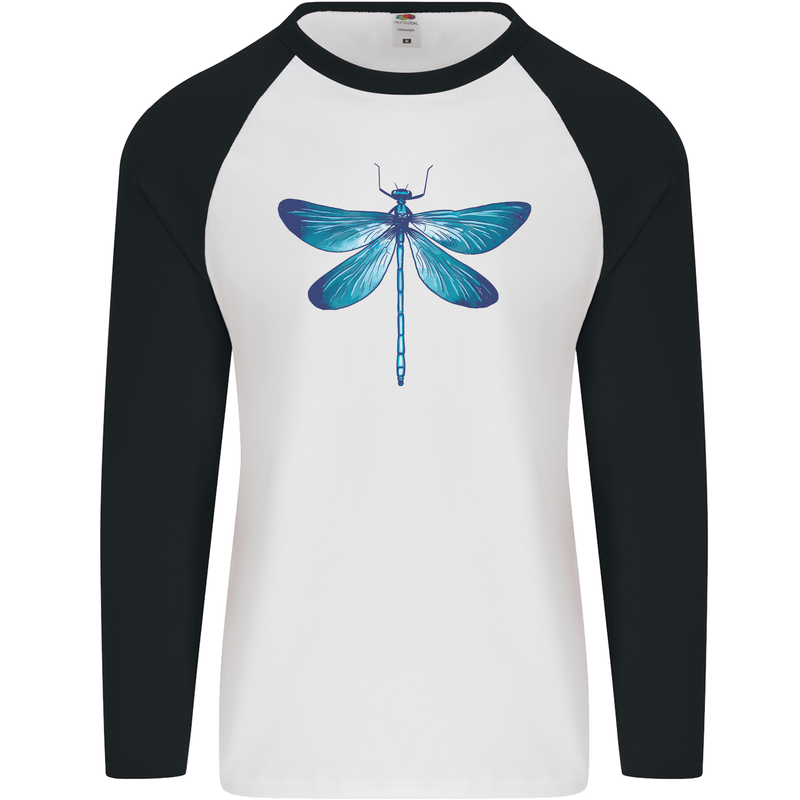 A Blue Dragonfly Mens L/S Baseball T-Shirt White/Black