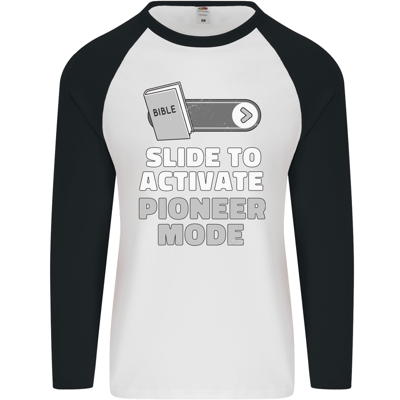 Christian Pioneer Mode Funny Christianity Mens L/S Baseball T-Shirt White/Black