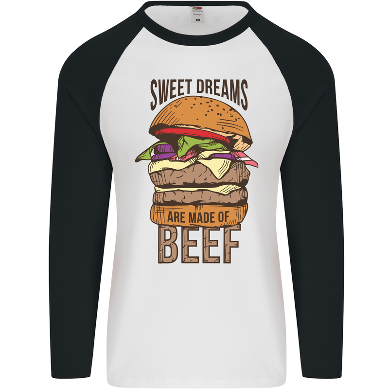 Food Sweet Dreams Beef Funny Chef BBQ Cook Mens L/S Baseball T-Shirt White/Black