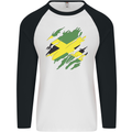 Torn Jamaican Flag Jamaica Day Football Mens L/S Baseball T-Shirt White/Black