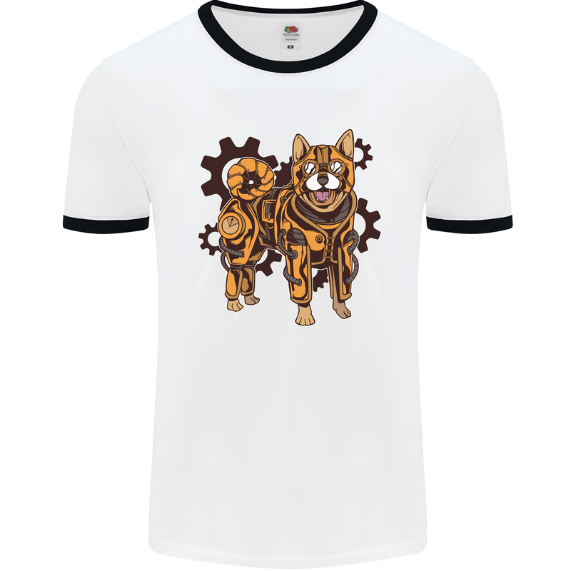 Shiba Inu Steampunk Dog Mens Ringer T-Shirt White/Black