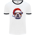 Christmas British Bulldog Xmas Dog Union Jack Mens Ringer T-Shirt White/Black