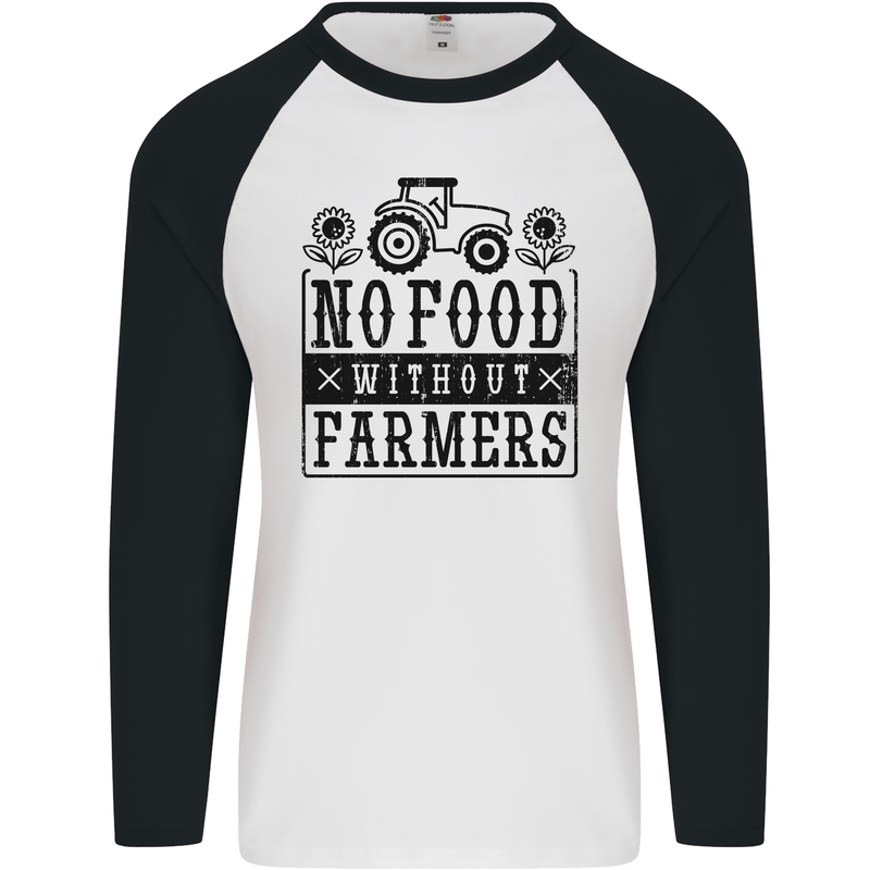 No Food Without Farmers Farming Mens L/S Baseball T-Shirt White/Black