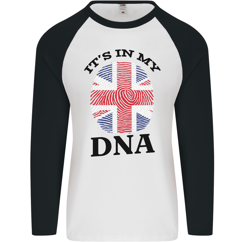 Britain Its in My DNA Funny Union Jack Flag Mens L/S Baseball T-Shirt White/Black