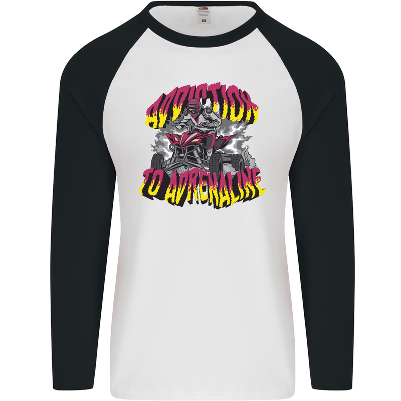 Quad Biking Adrenaline Off Road ATV Biker Mens L/S Baseball T-Shirt White/Black