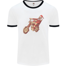 Biker Santa Christmas Motorcycle Chopper Skull Mens Ringer T-Shirt White/Black