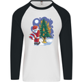 Santa Peeing on a Christmas Tree Xmas Funny Mens L/S Baseball T-Shirt White/Black