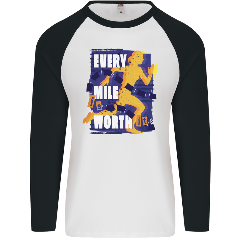 Running Every Mile Cross Country Marathon Runner Mens L/S Baseball T-Shirt White/Black