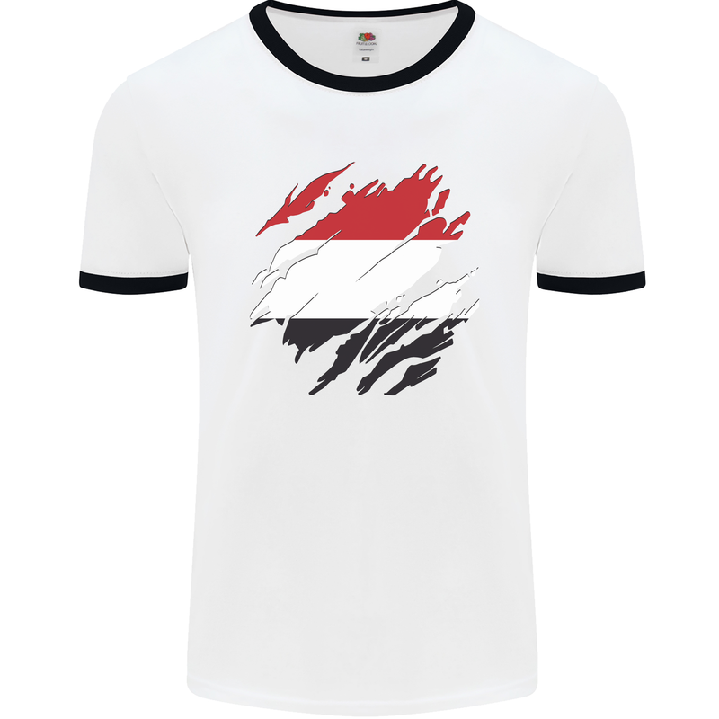 Torn Yemen Flag Yemeni Day Football Mens Ringer T-Shirt White/Black