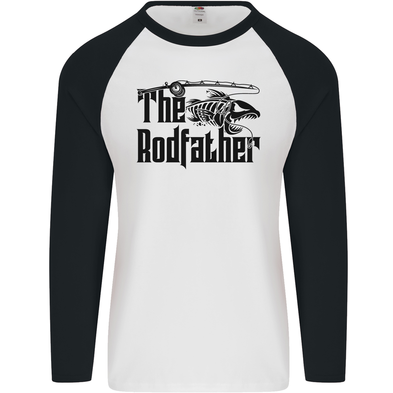 The Rodfather Funny Fishing Rod Father Mens L/S Baseball T-Shirt White/Black