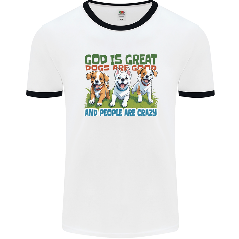 Dogs God is Great Christian Christianity Jesus Mens Ringer T-Shirt White/Black