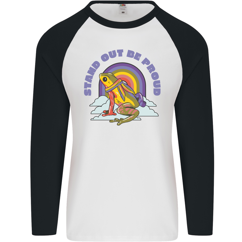 LGBT Frog Stand Out to Be Proud Gay Pride Mens L/S Baseball T-Shirt White/Black