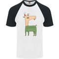 A Christmas Llama Wearing an Xmas Hat Mens S/S Baseball T-Shirt White/Black