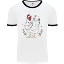 A Christmas Chicken Wearing an Xmas Hat Mens Ringer T-Shirt White/Black