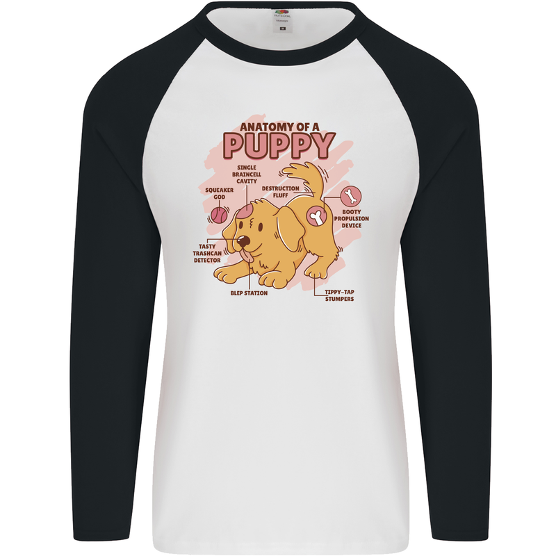 Anatomy of a Puppy Dog Mens L/S Baseball T-Shirt White/Black