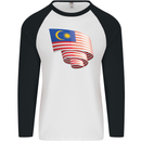 Curled Malaysia Flag Malaysian Day Football Mens L/S Baseball T-Shirt White/Black