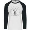 Vitruvian Biker Motorcycle Motorbike Mens L/S Baseball T-Shirt White/Black