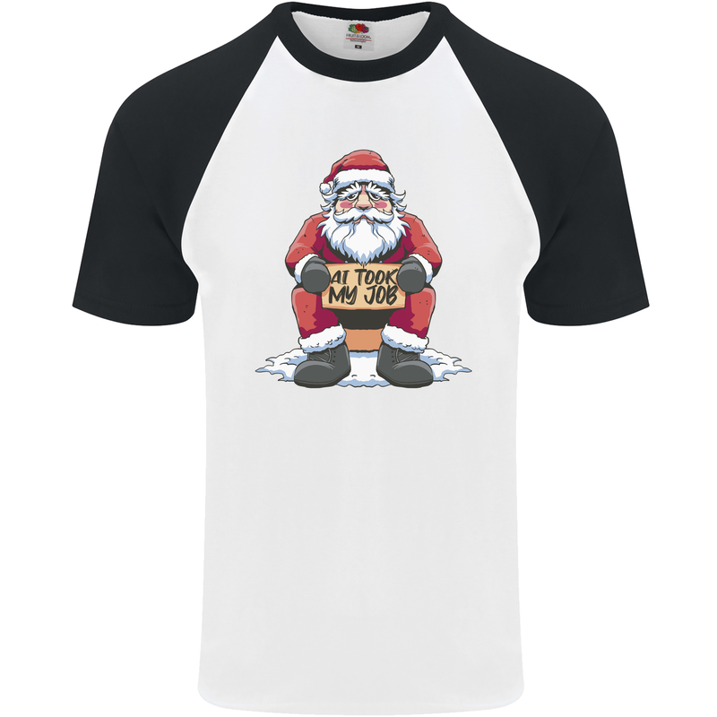 AI Took Santa's Job Funny Christmas Xmas Mens S/S Baseball T-Shirt White/Black