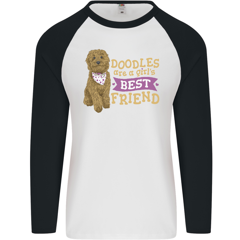 Doodles Girls Best Friend Goldendoodle Dog Mens L/S Baseball T-Shirt White/Black