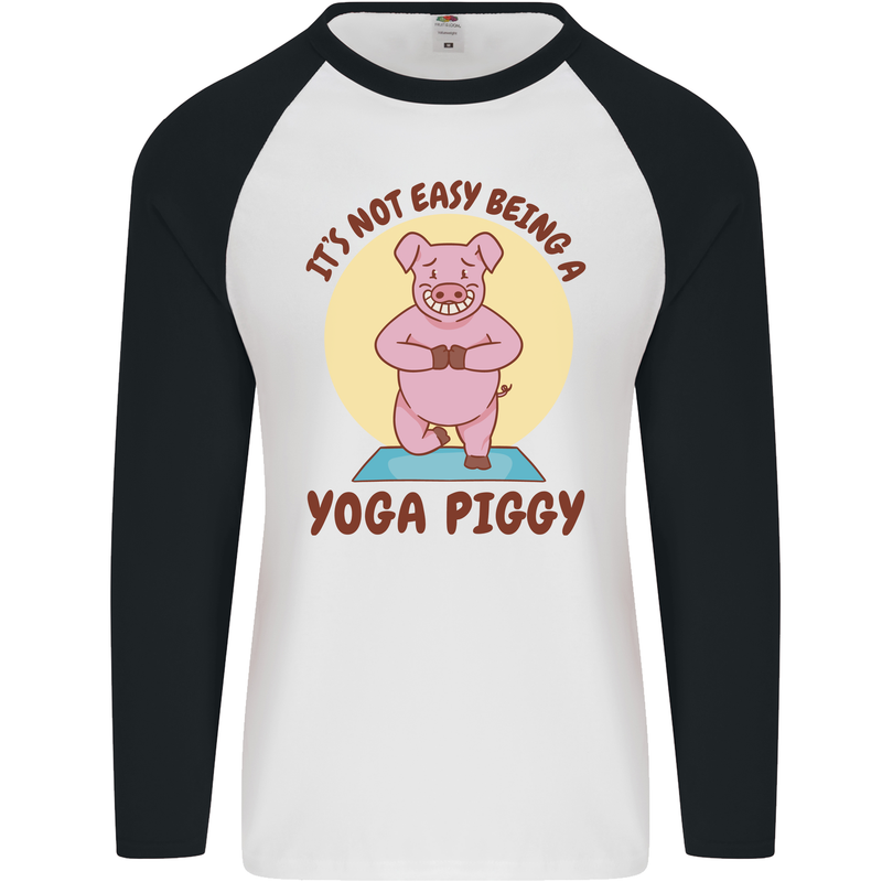 It's Not Easy Being a Yoga Piggy Funny Pig Mens L/S Baseball T-Shirt White/Black