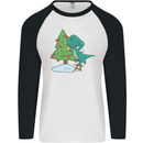 Funny T-Rex Christmas Tree Dinosaur Mens L/S Baseball T-Shirt White/Black