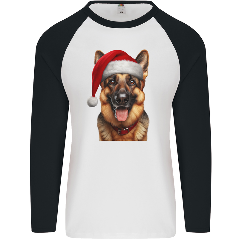 Christmas German Shepherd Xmas Dog Alsatian Mens L/S Baseball T-Shirt White/Black