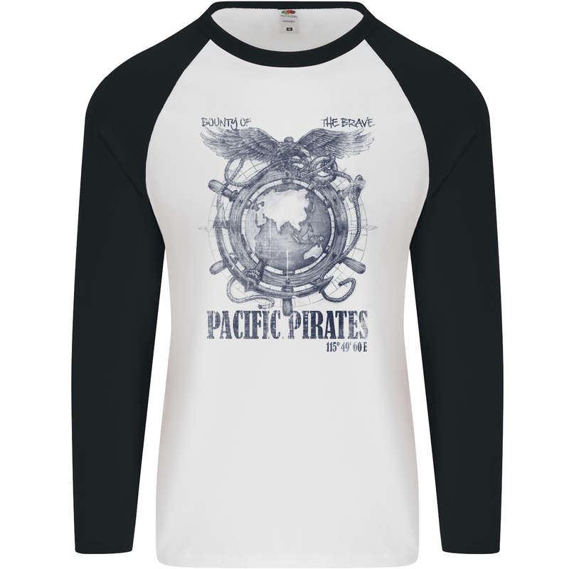 Pacific Pirates Sailing Sailor Boat Mens L/S Baseball T-Shirt White/Black