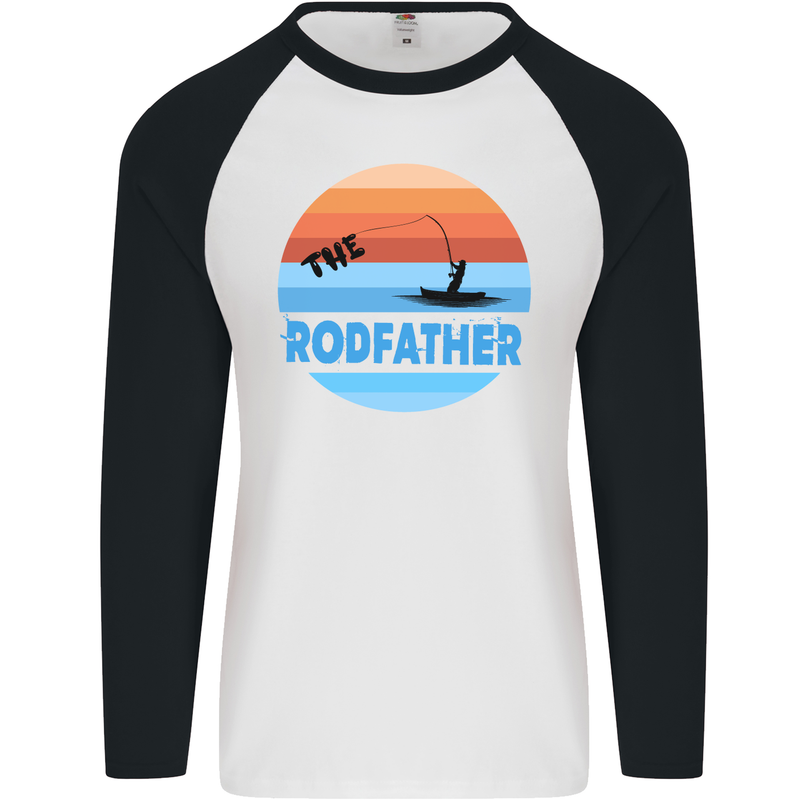 The Rodfather Funny Fishing Rod Father Mens L/S Baseball T-Shirt White/Black