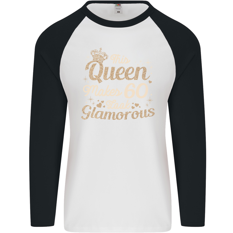 60th Birthday Queen Sixty Years Old 60 Mens L/S Baseball T-Shirt White/Black