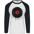 A Dripping Vinyl Record Turntable Decks DJ Mens L/S Baseball T-Shirt White/Black