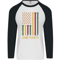 Juneteenth Black Lives Matter USA Flag Mens L/S Baseball T-Shirt White/Black