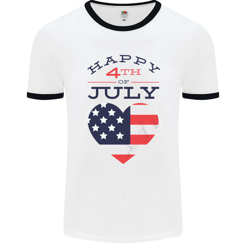 Independence Day Happy 4th of July Mens Ringer T-Shirt White/Black