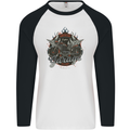 American Custom Garage Biker Motorcycle Mens L/S Baseball T-Shirt White/Black