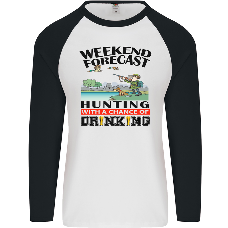 Hunting Weekend Alcohol Beer Funny Hunter Mens L/S Baseball T-Shirt White/Black