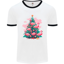 Flamingo Christmas Tree Xmas Mens Ringer T-Shirt White/Black