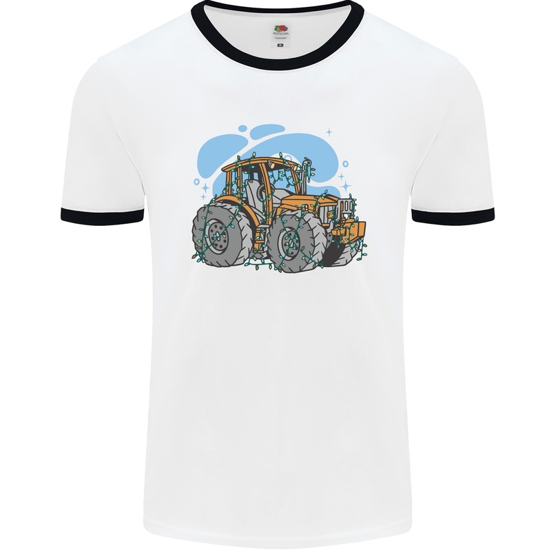 Christmas Tractor Farming Farmer Xmas Mens Ringer T-Shirt White/Black