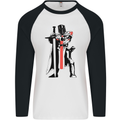 Knights Templar With Broad Sword Mens L/S Baseball T-Shirt White/Black