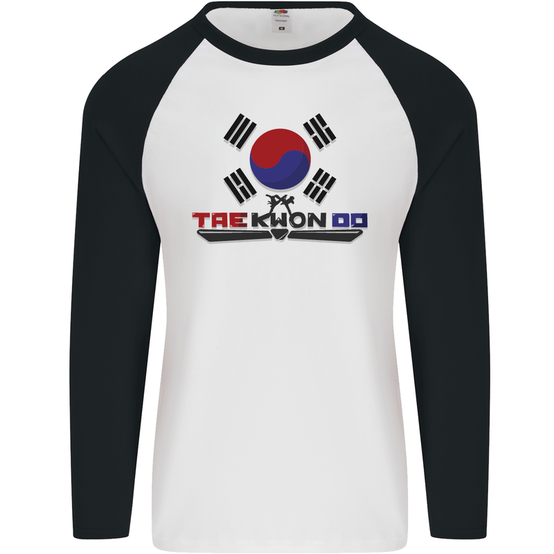 Taekwondo Fighter Mixed Martial Arts MMA Mens L/S Baseball T-Shirt White/Black