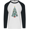 Christmas Football Tree Xmas Soccer Footy Mens L/S Baseball T-Shirt White/Black