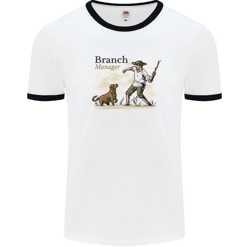 Branch Manager Funny Dog Walking Dad Mens Ringer T-Shirt White/Black