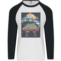 Pool Shark Snooker Player Mens L/S Baseball T-Shirt White/Black