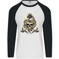 Tattoo Skull Snake Tattooist Biker Gothic Mens L/S Baseball T-Shirt White/Black