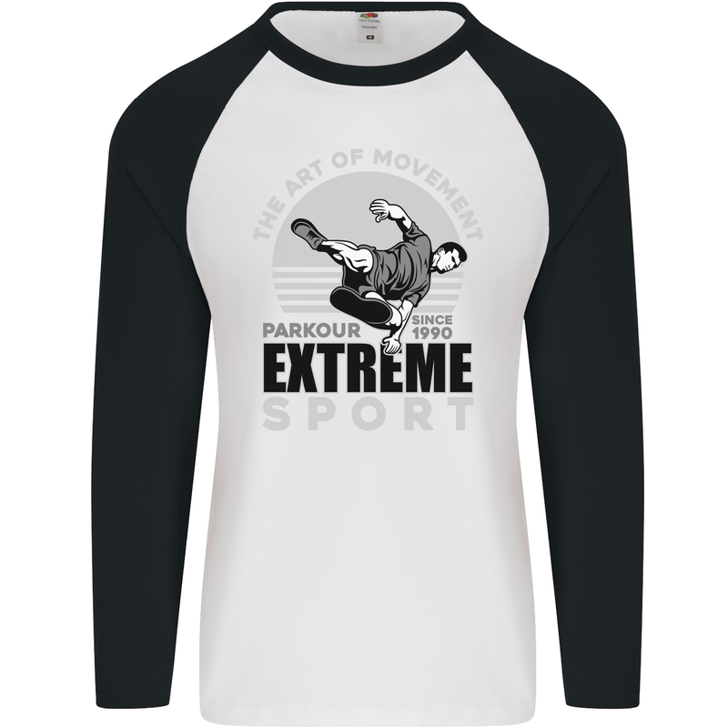 Parkour Free Running the Art of Movement Mens L/S Baseball T-Shirt White/Black