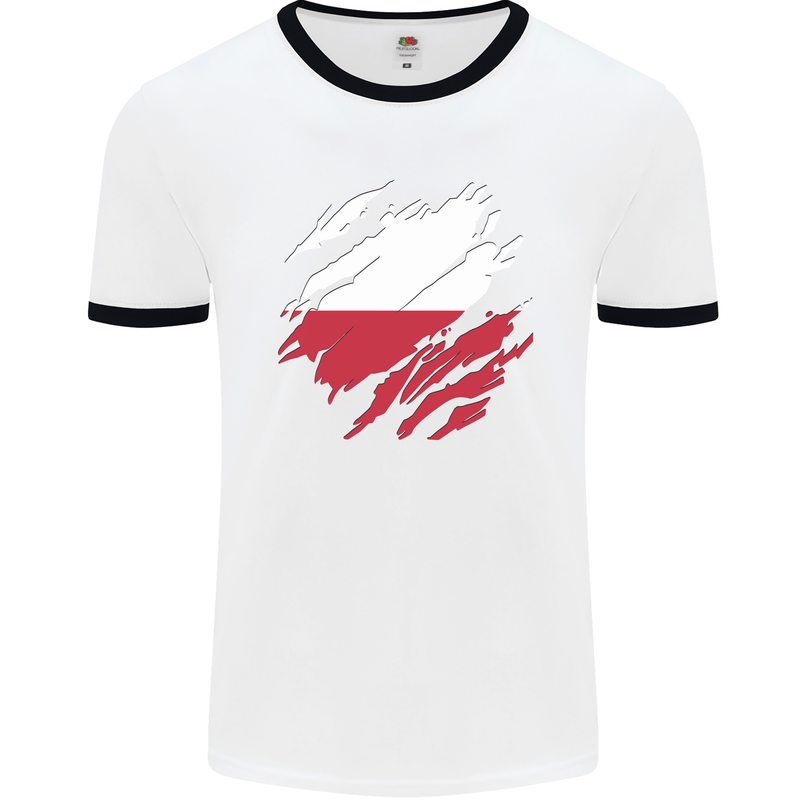 Torn Poland Flag Polish Day Football Mens Ringer T-Shirt White/Black