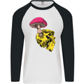 Mushroom Skull Toadstool Magic Gothic Mens L/S Baseball T-Shirt White/Black