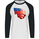 Curled Samoa Flag Samoan Day Football Mens L/S Baseball T-Shirt White/Black